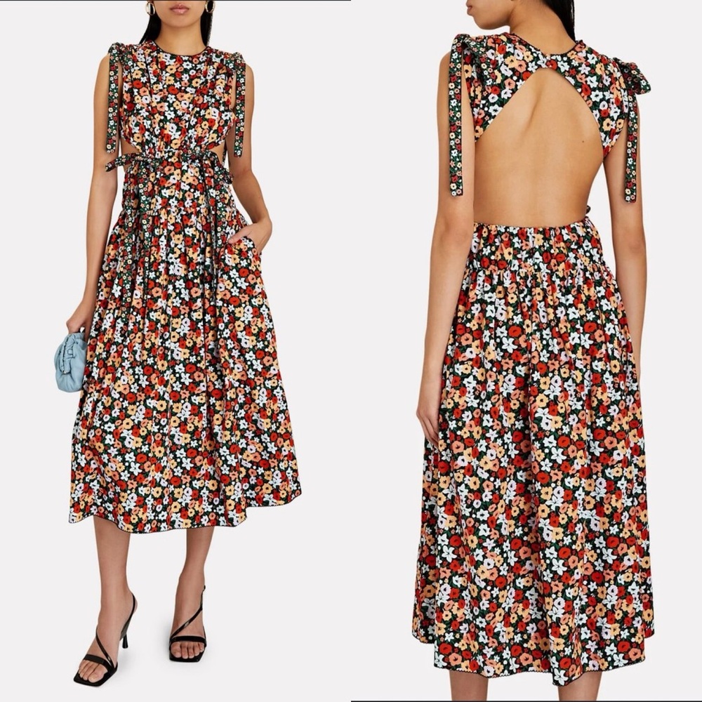 NWOT Agua Bendita Guaguanco La Fania Floral Midi Dress Cotton Size Small Cut Out